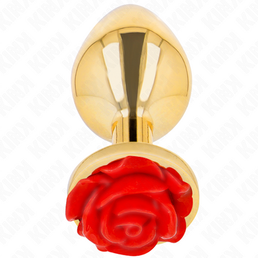 Plug anale dorato con rosa rossa, eleganza e sicurezza